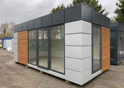 PerfectKiosks - Portable Office, Garden Office - 6m x 3m (10ft x 20ft) Steel frame 100x100x3 mm; Galvanized steel; Roof, walls and floor insulated with 100mm Styrofoam; Aluminum double glazed: door, opening window and 2 fix windows; Electrical installation: 2 LED lamps, 5 double sockets, fuse box with RCD fuse, electric heater mounted on the wall.