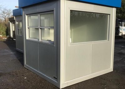Security Kiosk 240cm x 220cm ( 8ft x 7ft3in) price includes: electrical installation, wall-mounted electric heater, under window counter and advertising header